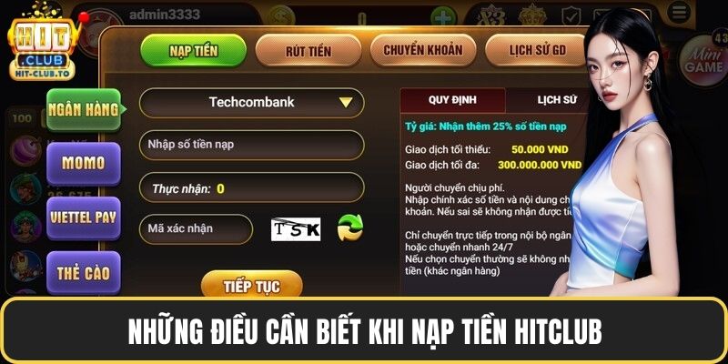 Những điều cần biết khi nạp tiền HitClub